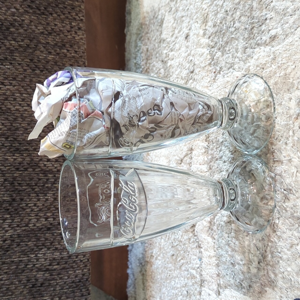 2 Coca Cola Milkshake Fountain Glasses. Clear. Vintage.
